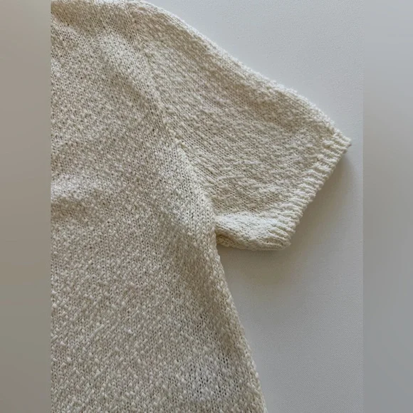 H&M Cream Knit Short Sleeve Cardigan Gold Button Textured Sweater Size Small - Picture 5 of 9